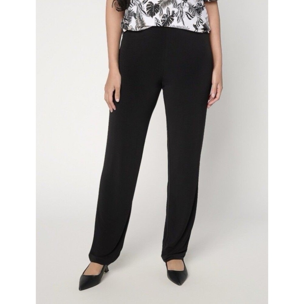 Susan Graver Essentials Reg Liquid Knit Straight Leg Pants, Black Sz L a228083